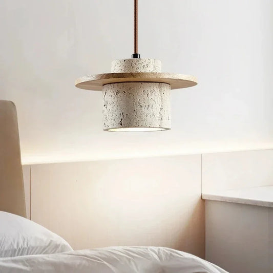 Japanese Stone and Wood Cream Pendant Light