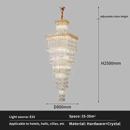 DecorBites™ Crystal Hollow Stair Chandelier for Duplex Villa and Hotel Lobby