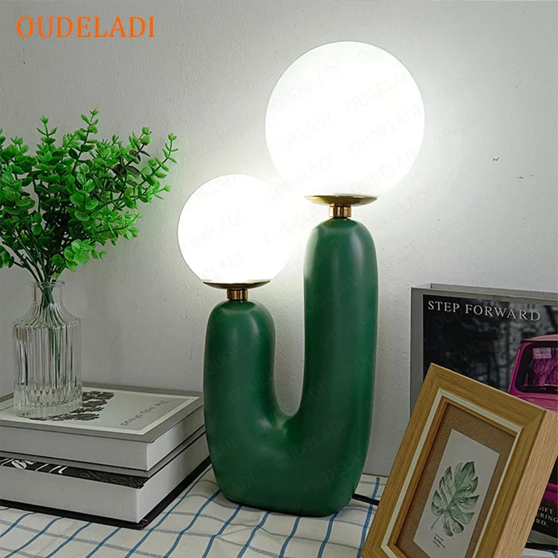 DecorBites™ Glass Ball LED Table Lamp: Green Pink Resin Nordic Style for Home Decor