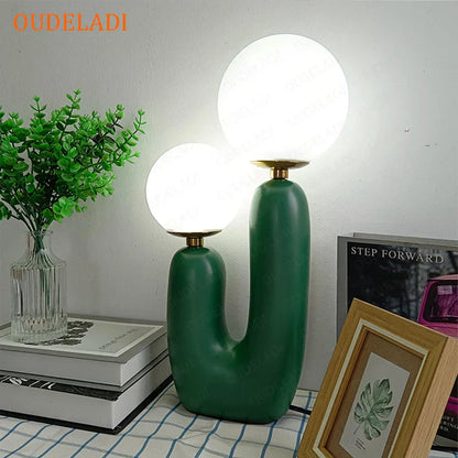 DecorBites™ Glass Ball LED Table Lamp: Green Pink Resin Nordic Style for Home Decor