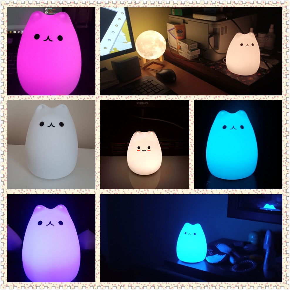 Mini Beliebte Katze Baby Nacht Lampe 7-farbe Pat Touch Farbwechsel Augenschutz Schlafzimmer Nacht Nacht Licht Geschenk Kinder 
