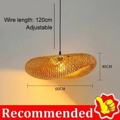 Handwoven Bamboo Pendant Light Vintage Woven Shade