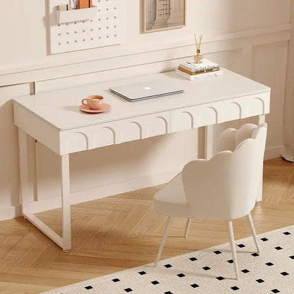 DecorBites™ Cream Wind Rock Board Writing Table: French Style Desk with Drawers, Computer Desk