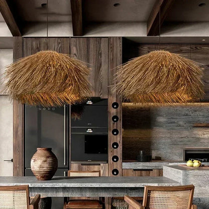 Handwoven Wicker Pendant Light in Natural Straw Shade