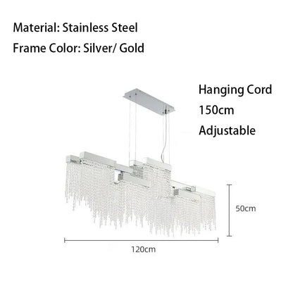 DecorBites™ Crystal Tassel Chandelier: Modern Luxury Silver Hanging Lamp for Dining Room