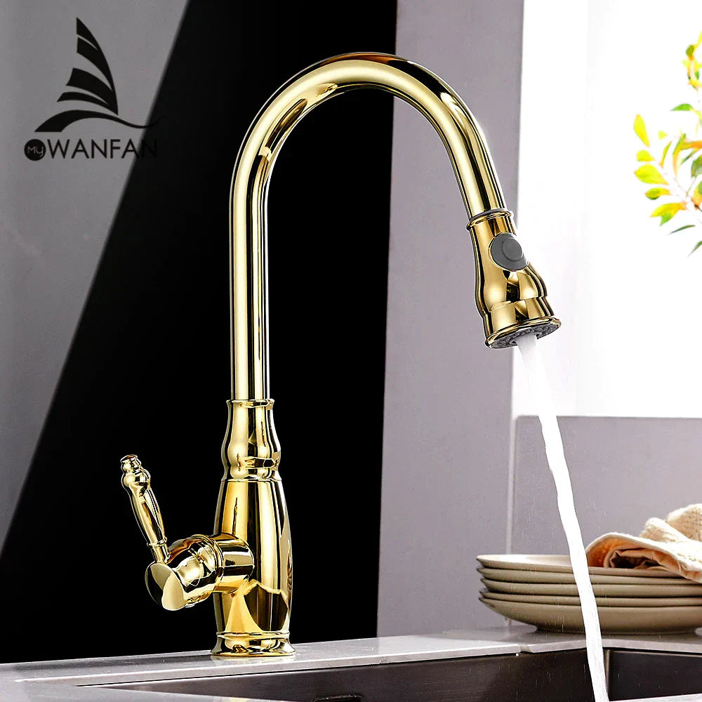 Gold Brass Kitchen Faucet Durable Construction
