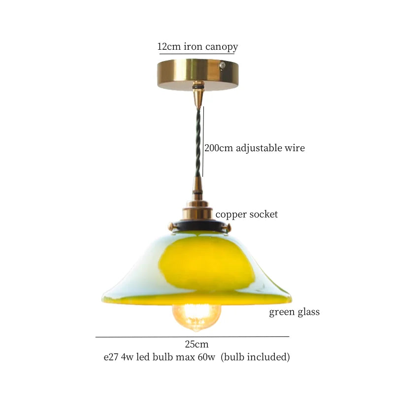 Green Glass Pendant Lamp Copper Base LED Included