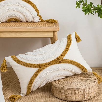 DecorBites™ Geometric Embroidery Cushion Cover with Tassel, Home Decor Pillowcase, Various Sizes