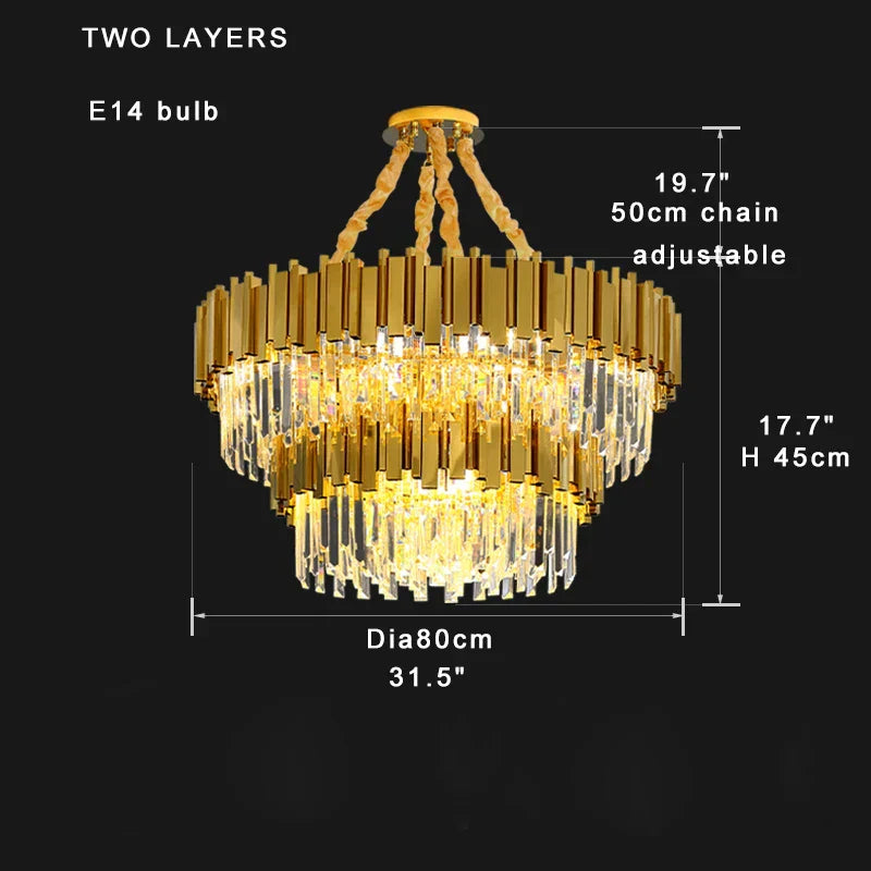 Gold Crystal Ceiling Chandelier 2-Layer Dia150cm