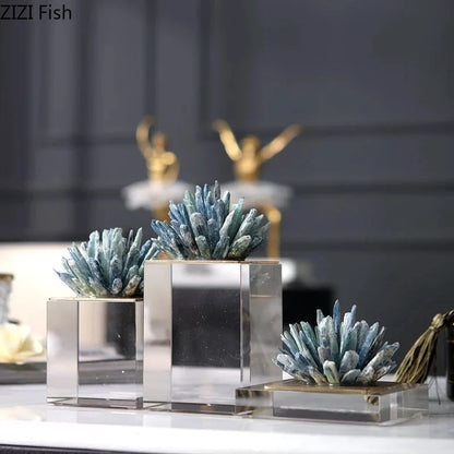 DecorBites™ Agate Stone Crystal Sculpture Gold-plated Marble Ornament for Living Room Desk