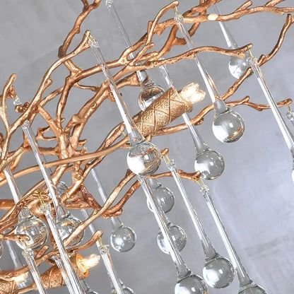 DecorBites™ LED Branch Crystal Chandelier Copper Suspension Lights Luxe Ceiling Pendant