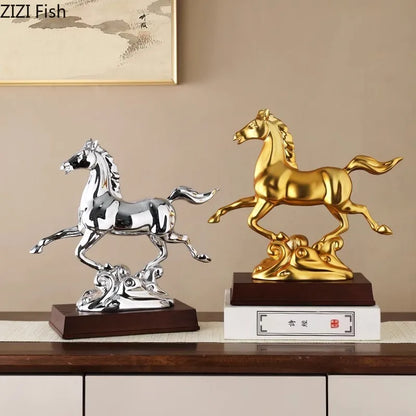 DecorBites™ Golden Horse Mascot Resin Statue Artwork for Aesthetic Room Decor