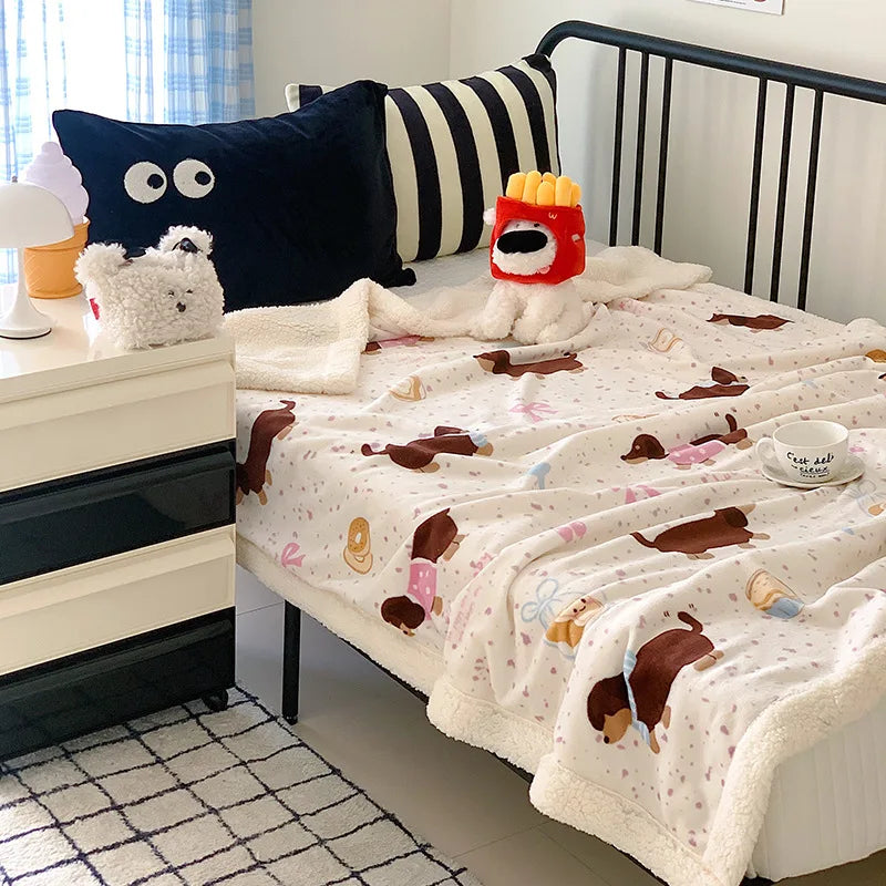 Coral Velvet Cartoon Blanket