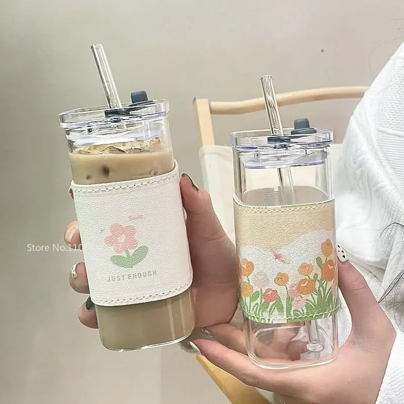 Glass Lid Straw Cup