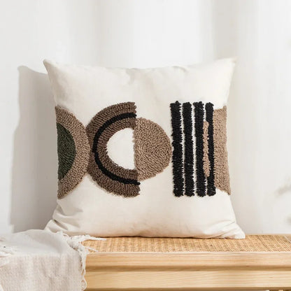 DecorBites™ Geometric Embroidery Tassel Cushion Cover - Grey White Simple Loop Tufted Pillow