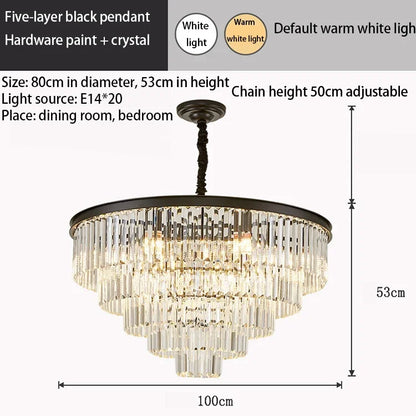 DecorBites™ Crystal Gold Black LED Chandelier: Modern Multi-Storey Pendant Lamp Lighting