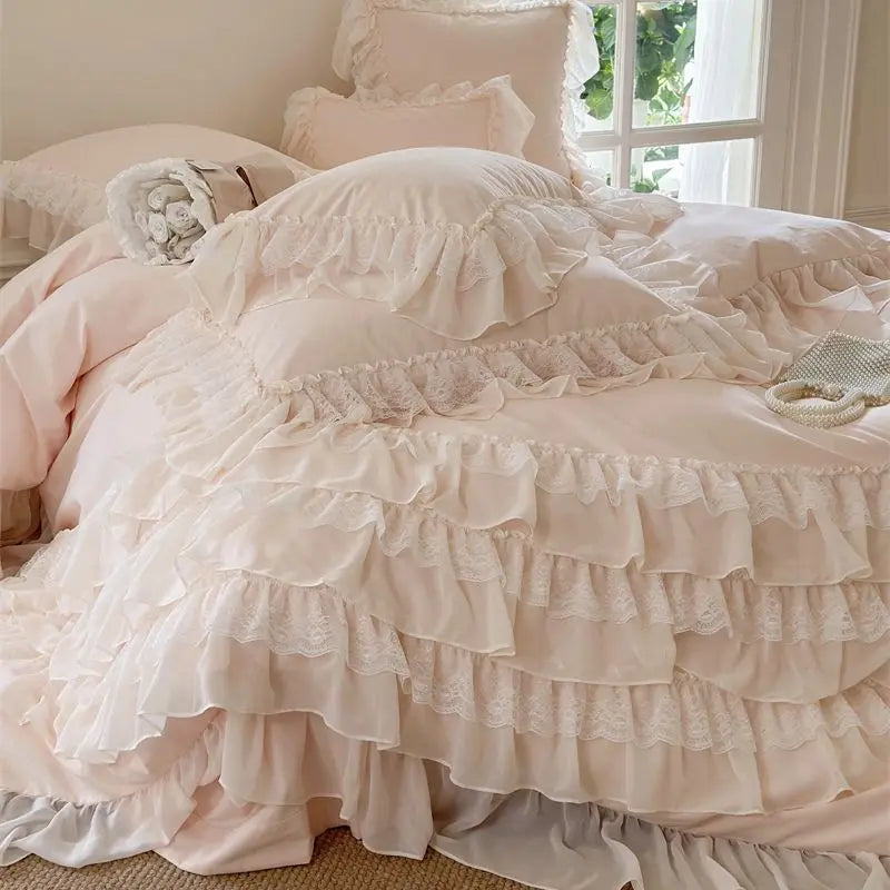 DecorBites™ French Princess Bedding Set with Ruffles and Lace