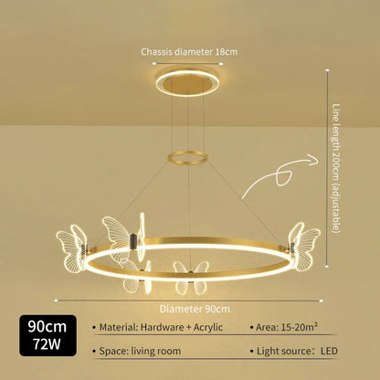 DecorBites™ Gold Butterfly Crystal Chandelier Pendant Light for Elegant Living Room & Restaurant Decoration