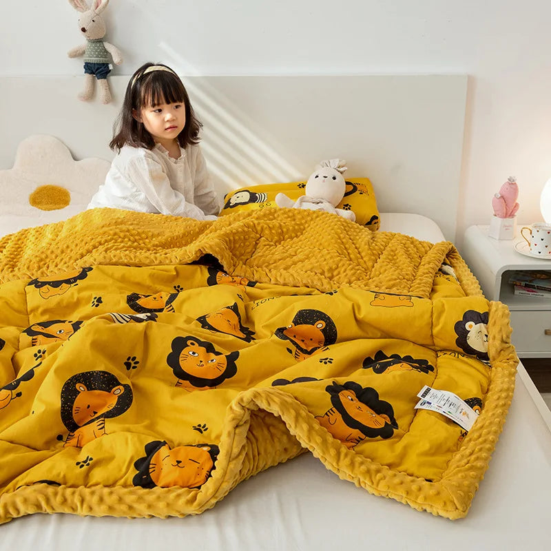 DecorBites™ Cotton Floral Double Quilt | Retro Soothe Doudou Bedding Blanket