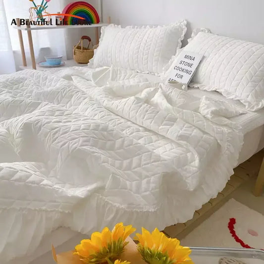 DecorBites™ Korean Style Washed Solid Color Quilt Blanket for Summer Bedspread
