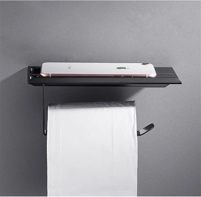 DecorBites™ Black Aluminum Bathroom Paper Holder: Elegant Tissue Box Rack & Toilet Paper Holder