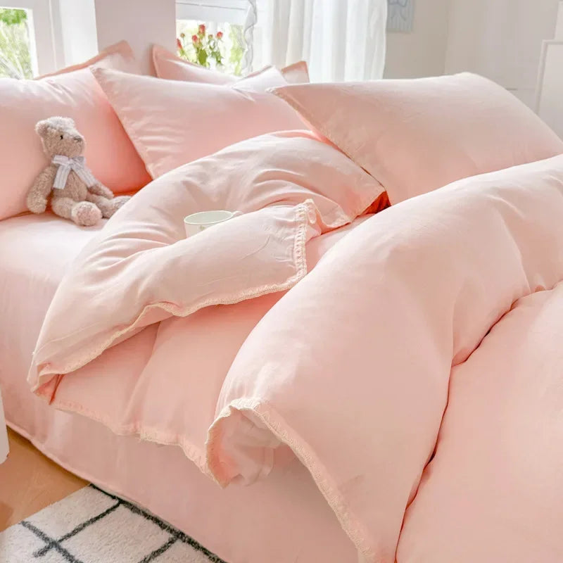 DecorBites™ Double-Layer Cotton Bedding Set - Soft, Skin-Friendly Solid Cover for Single Queen Bed