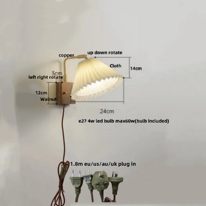 DecorBites™ LED Wall Light Walnut Wood Rotate Copper Bedside Lamp