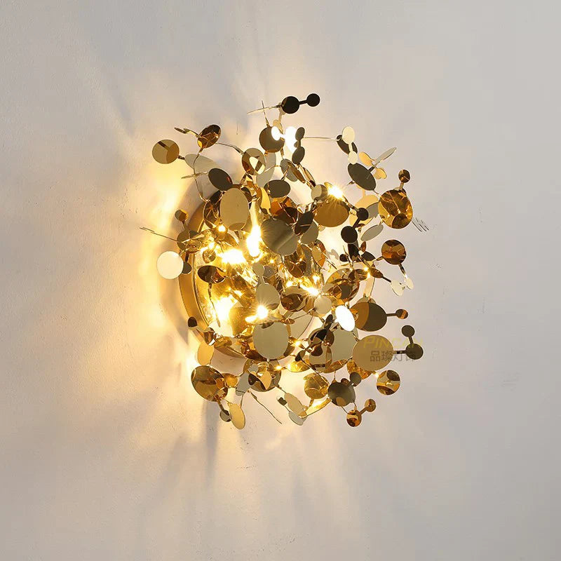 Sequin Leaf Ceiling Chandelier Gold 6-Head Long