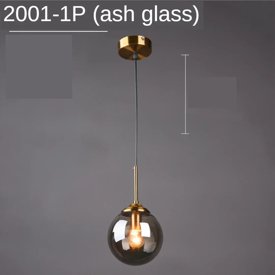 Modern Glass Globe Pendant Light With Gold Ring