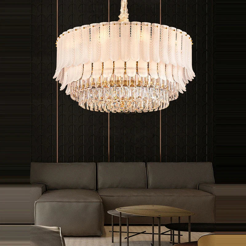 Gold Crystal Round Chandelier Polished Steel 100cm