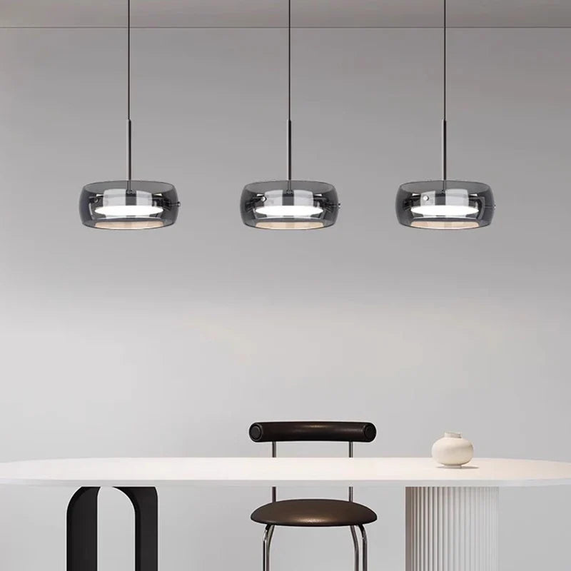 Modern Glass Ring Pendant Light in Iron