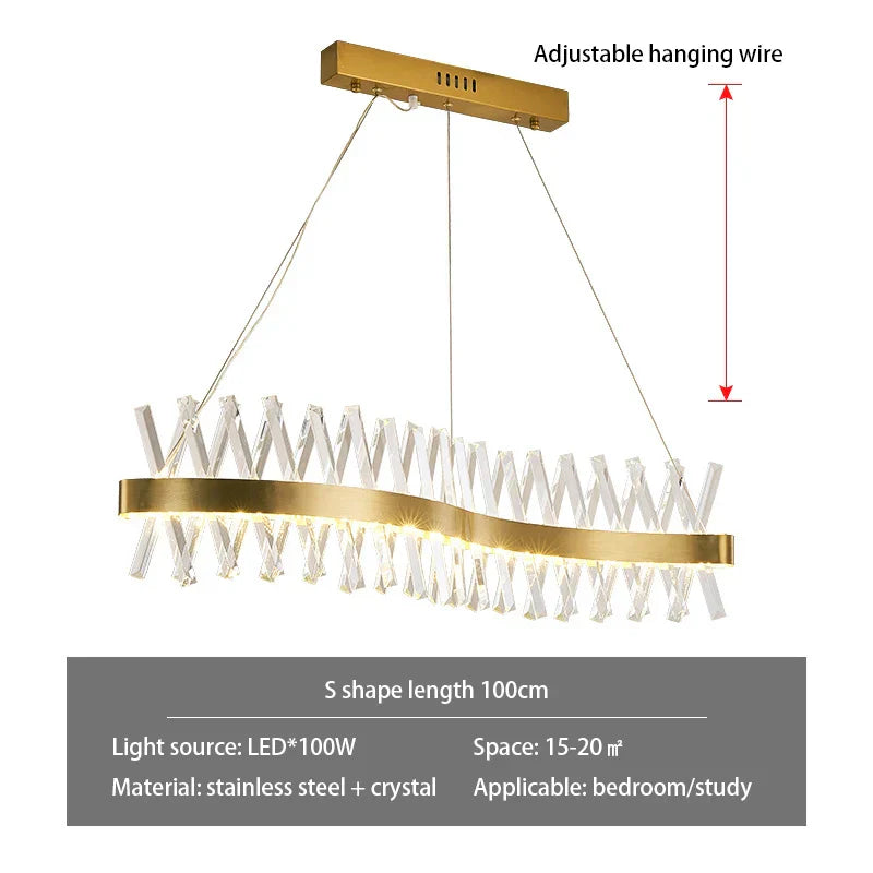 DecorBites™ Gold Metal S Shape LED Pendant Lamp for Luxury Living, Bedroom, and Hotel