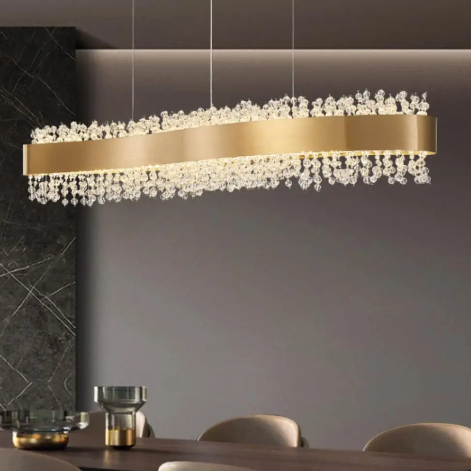 DecorBites™ Gold Metal LED Chandelier: Modern Crystal Lighting for Living Room, Dining Room, Bedroom.