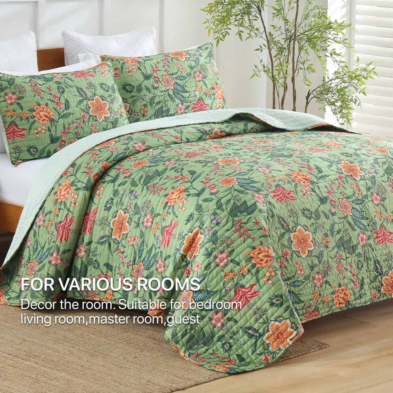 Green Floral Quilt Set
