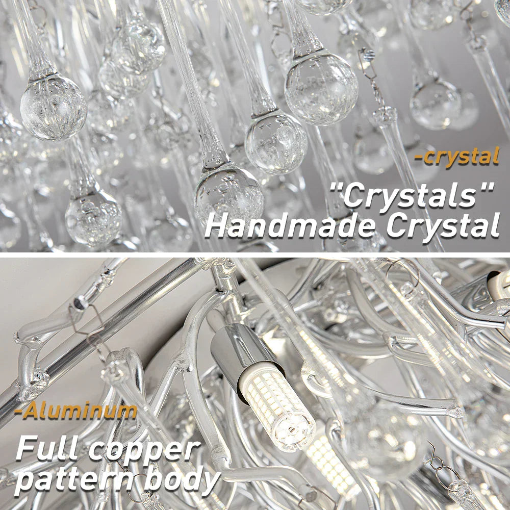 DecorBites™ Crystal Teardrop Gold Ceiling Chandelier for Elegant Living Room Bedroom Dining Kitchen