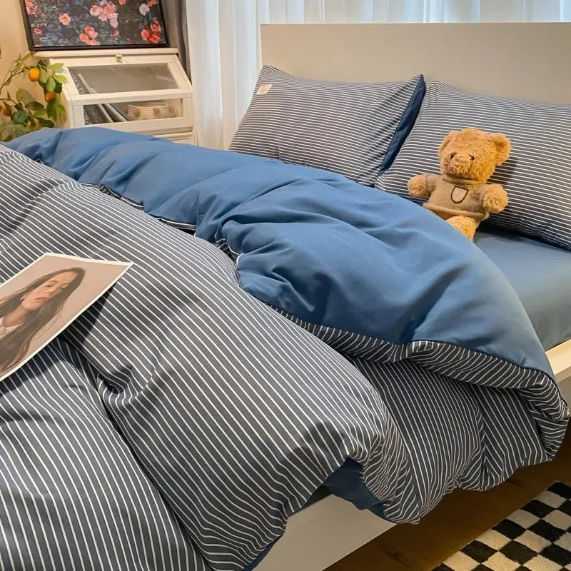Cotton Grid Print Bed Set