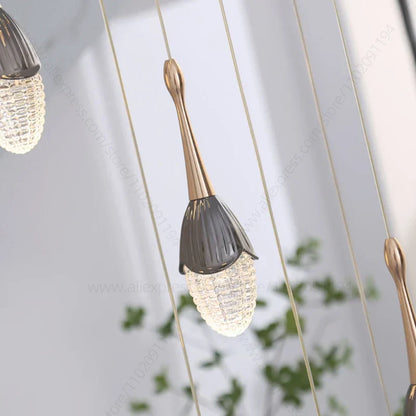 DecorBites™ Gold LED Staircase Chandelier | Luxury Large Living Room Pendant Lamp