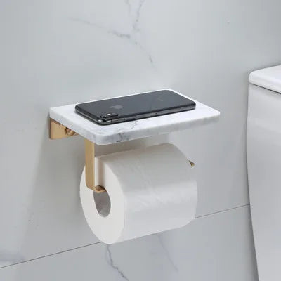 DecorBites™ Gold Marble Toilet Paper Holder Tissue Box Stand Wall Mount Bathroom Rack