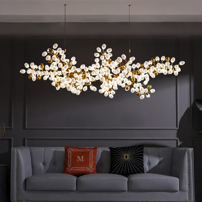 Gold Glass 20-Bulb Pendant Light L200cm