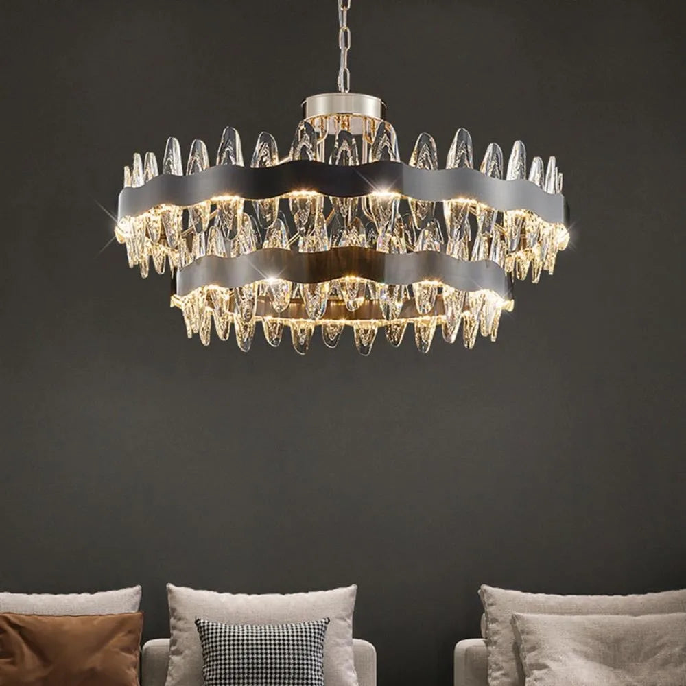 DecorBites™ Crystal LED Chandelier: Modern Luxury Interior Pendant Light for Living Room