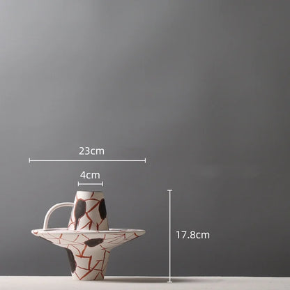 DecorBites™ Geometric Graffiti Ceramic Vase with Handles for Home Decor and Floral Arrangements.