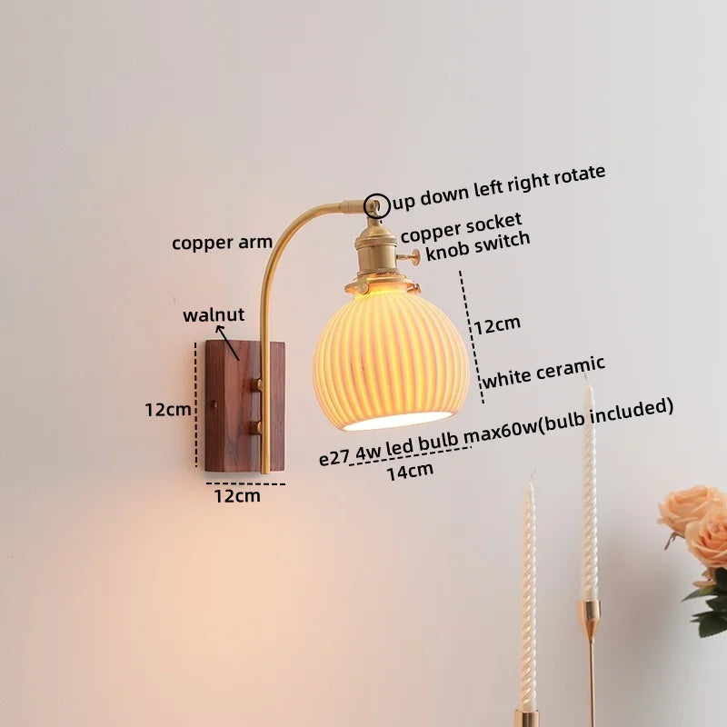DecorBites™ Glass Copper LED Wall Lights Modern Bedside Lamp for Bedroom Living Room