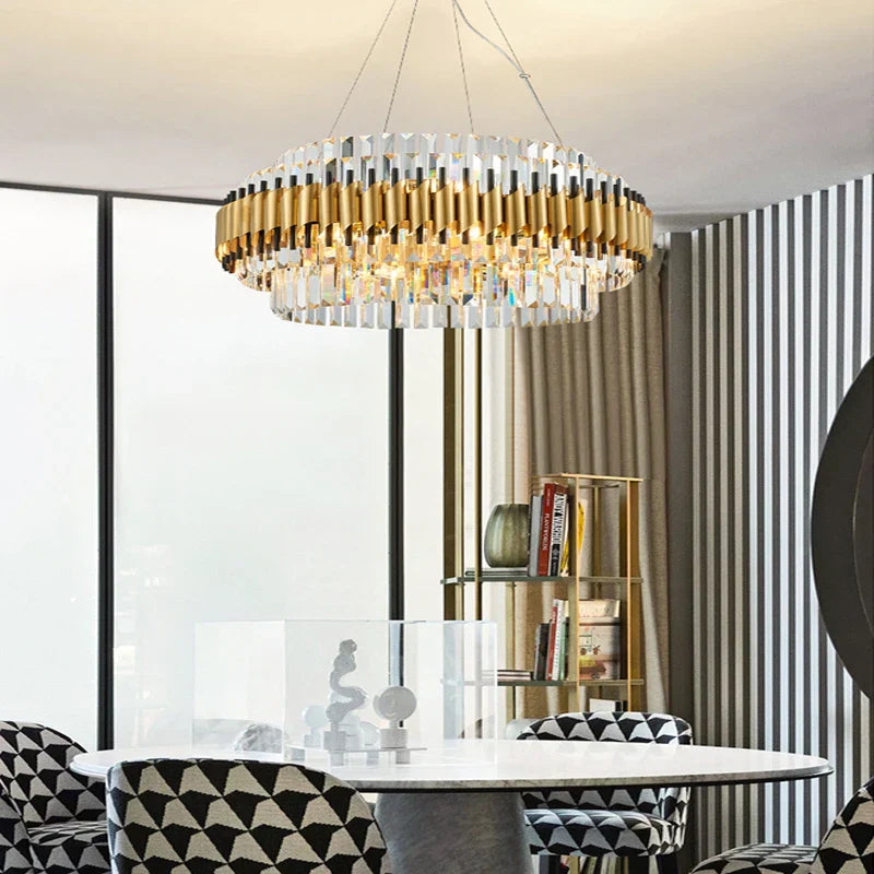 DecorBites™ Gold Crystal Chandelier LED Ceiling Pendant Light - Luxurious Living Room Decor