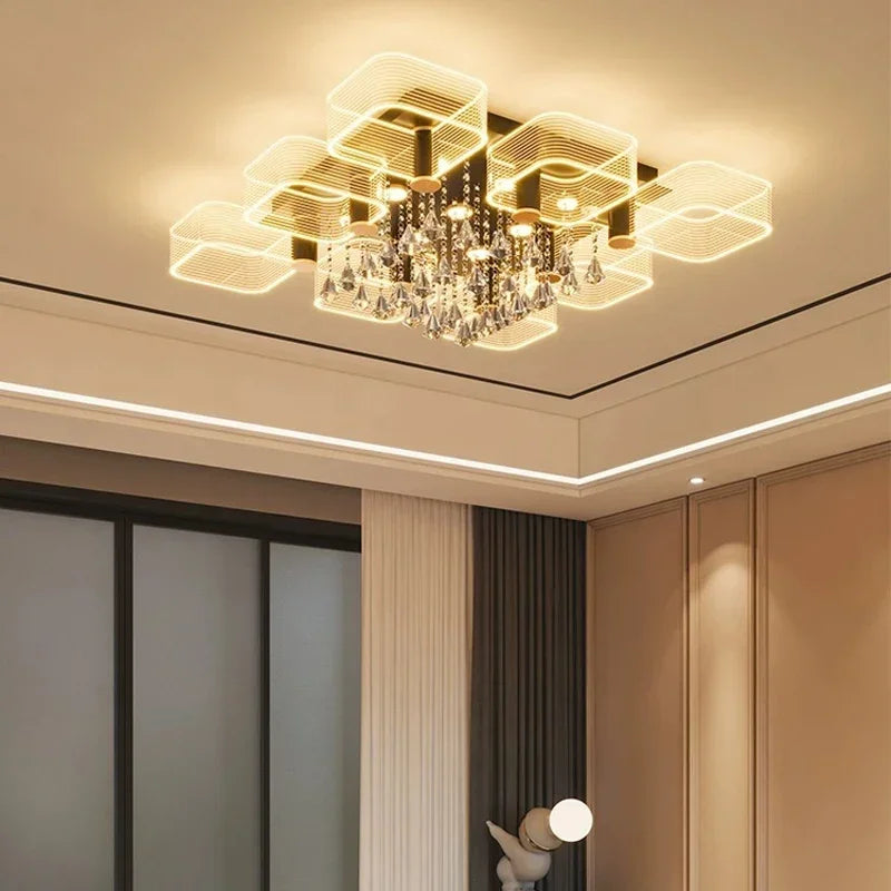 DecorBites™ Acrylic Lustre Chandelier for Living Room, Bedroom, Kitchen - Hanging Ceiling Lamps