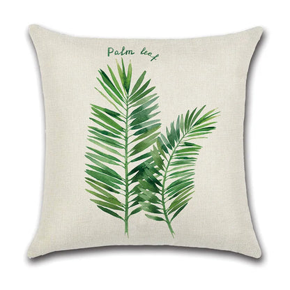 DecorBites™ Green Leaves Decorative Pillow Case - Simple Style Cotton Linen Sofa Cushion Cover