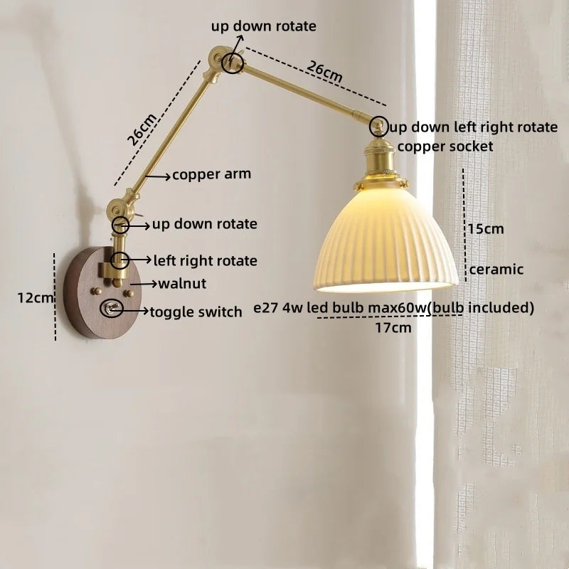 DecorBites™ LED Wall Lamps Pull Chain Switch Modern Stair Light Fixtures, Ceramic Copper