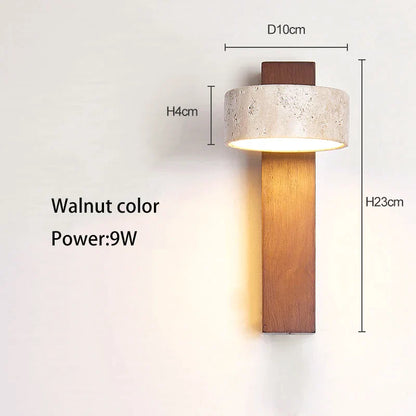 DecorBites™ Cream Style Bedside Wall Lamp Rotatable LED Light Log Wood Stone Walnut