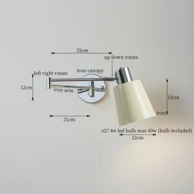 DecorBites™ Cream LED Swing Arm Wall Lamp for Living Room Bedroom Mirror Stair Light