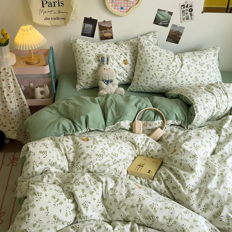 DecorBites™ Korean Floral Print Single Duvet Cover: Sweet Comfort, All Seasons, Skin-Friendly