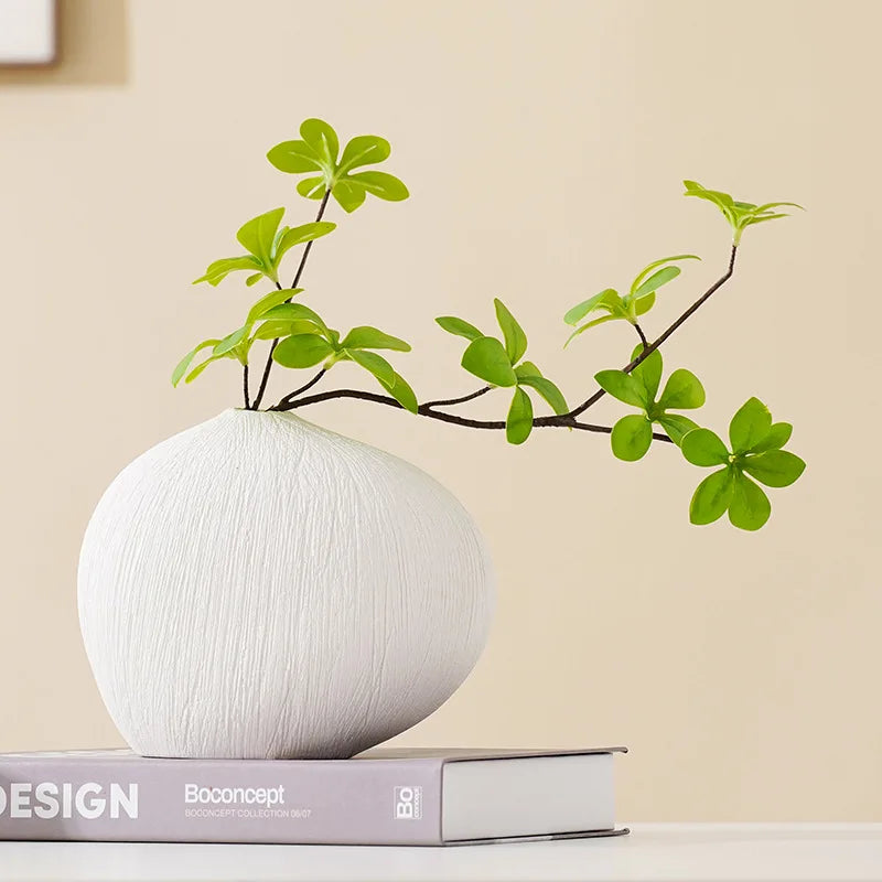 DecorBites™ Geometric Stripes Ceramic Vase with Pebbles, Flower Arrangement Accessory